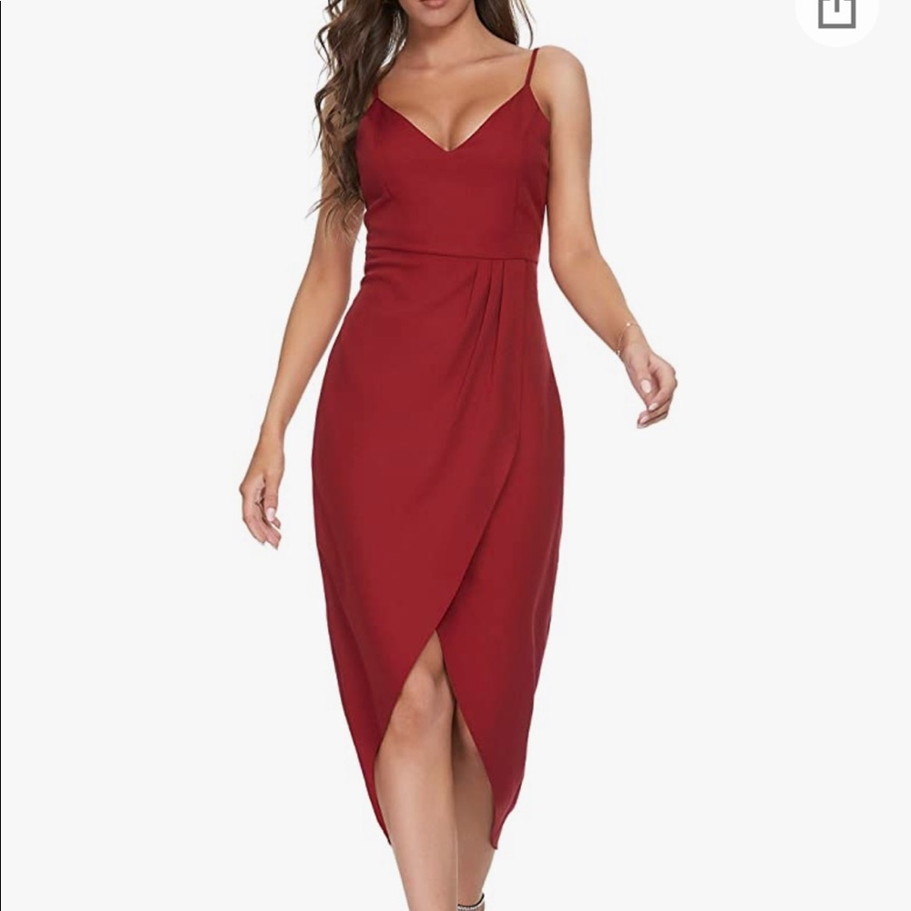 Spaghetti strap cocktail midi dress with slit in front